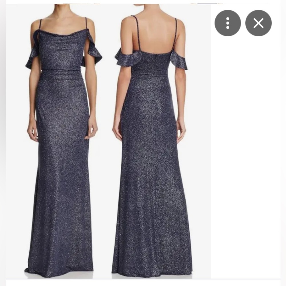 Off the shoulder cowl neck blue sparkling gown